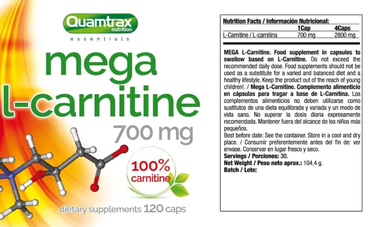 Mega L Carnitine 120 Caps nutrition facts