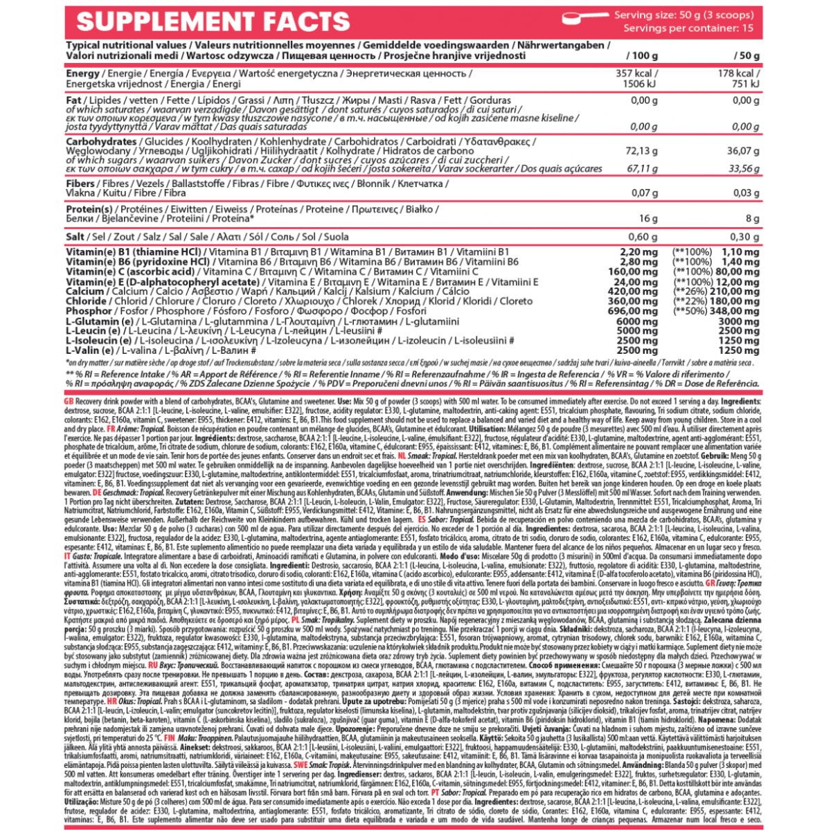 QNT RECOVERY POUDRE 750G nutrition facts