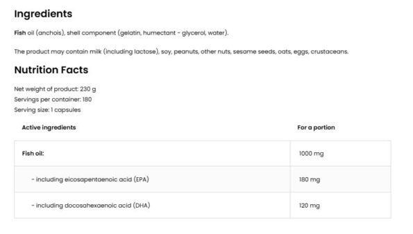 Omega 3 180 capsules facts