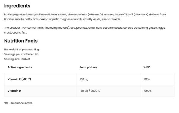 OstroVit Vitamin D3 + K2 facts